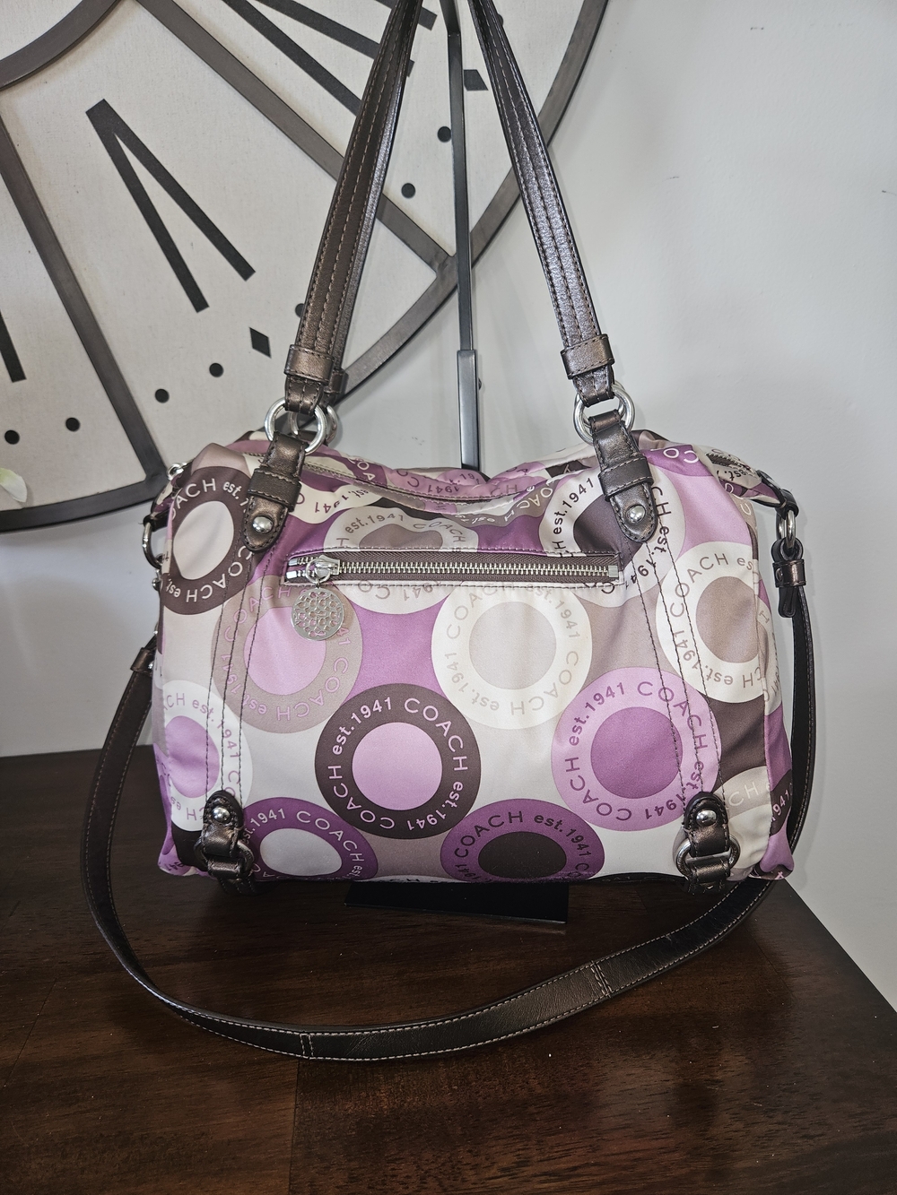 Coach Pink & Purple Logo Print Satchel